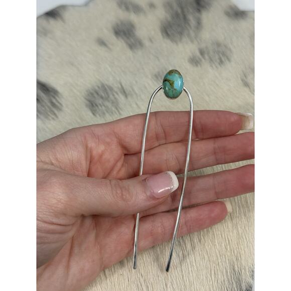 HUGE Sterling Silver 4” Blue Mojave Turquoise Hair Pin Accesory Bun Pony 925 main image 6